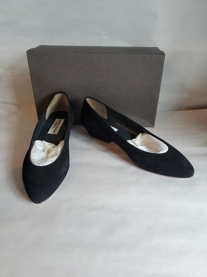 Vintage Andrea Carrano Size 7 Black Suede Flats Almond Toe Slip On