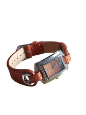 Fossil ES-1121 Ladies Brown Dial Watch Leather Strap Date Boxed Stainless Steel