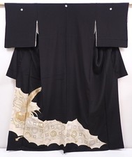 5926T05z1120 Vintage Japanese Kimono TOMESODE Bird Black