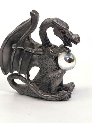 Vntg  Cuteri  Pewter Dragon W/Crystal Orb & Red Eyes