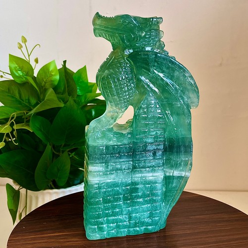 6.41LB Natural green fluorite dragon quartz crystal carved with spiritual heali - Picture 8 of 14