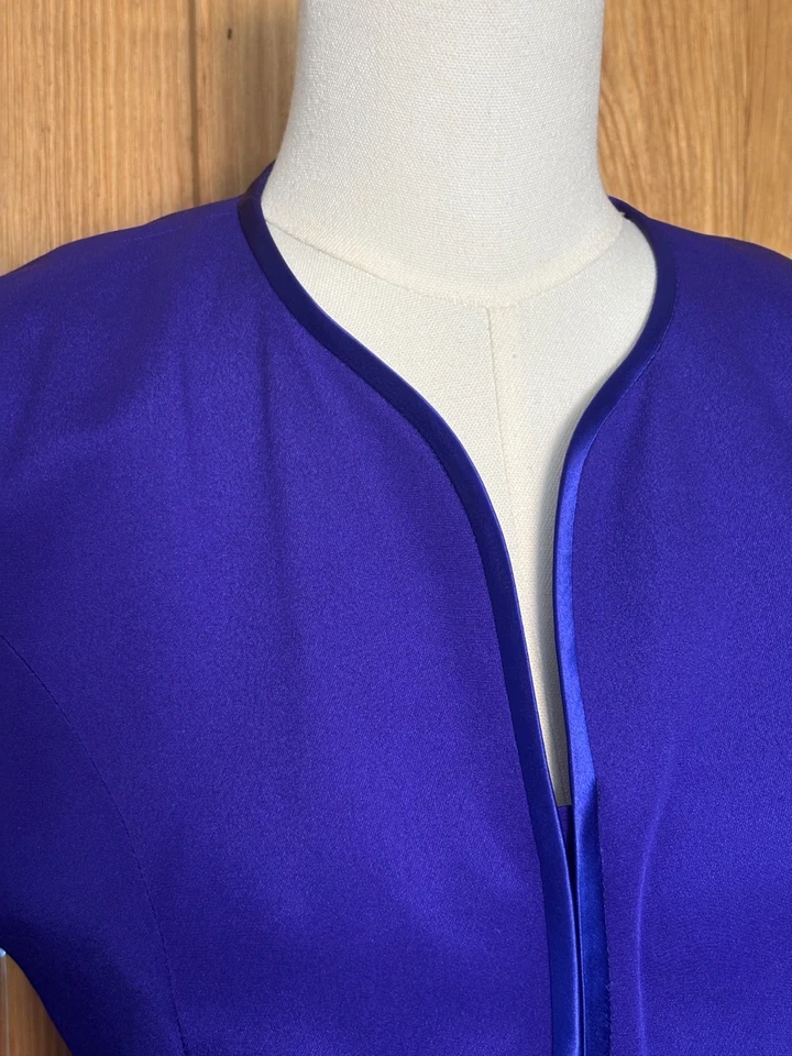 Conjunto de chaqueta y maxi falda vintage Rimini años 80 100 % seda peplum azul púrpura talla 4 Foto 2 de 4