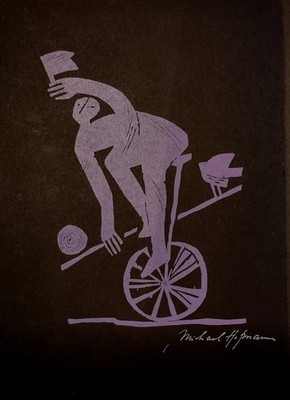 Michael Hofmann: Drahtseilakt - Holzschnitt vom Stock gedruckt, 1993, signiert