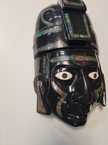 Replica Maschera Teotihuacan Ossidiana e Intarsiata con Varie Pietre Maya Aztec Messico - Foto 3 di 8