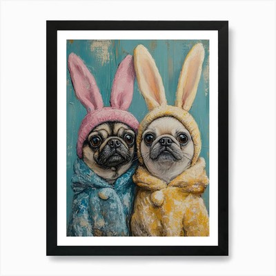 Pugs Dressed As Easter Bunnies Art  Framed Wall Art Poster Canvas Print Picture