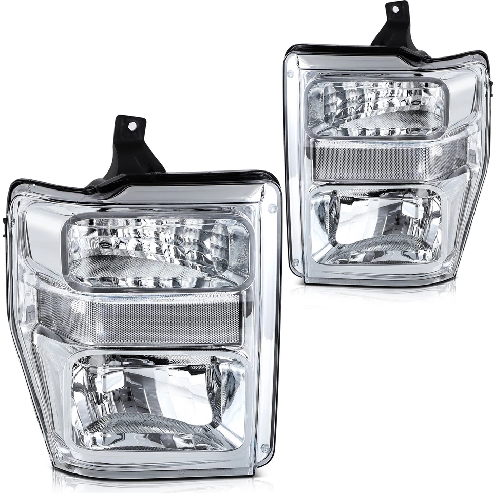 1 Pair Chrome Headlights For 2008-2010 Ford F-250 F-350 F-450 F-550 Super Duty - Image 2 of 4
