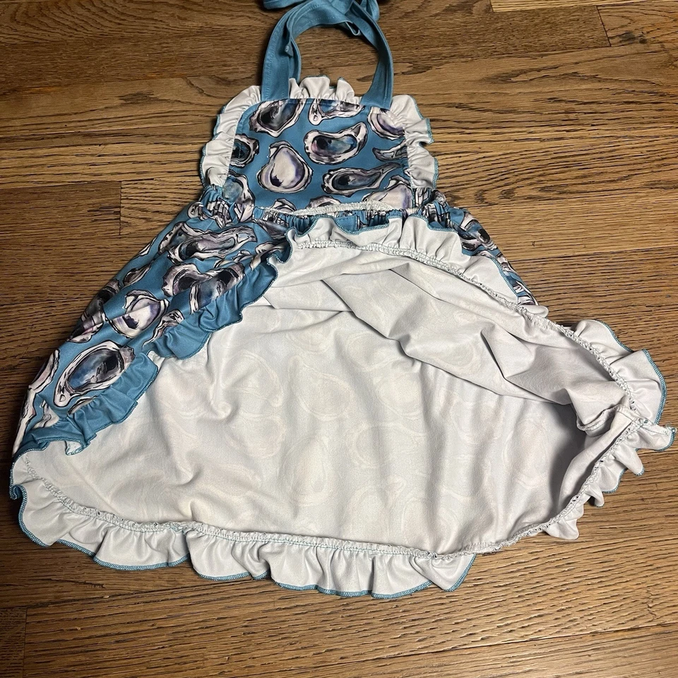Jolie Beau Oyster Print Halter Dress Blue Ruffle Pockets Toddler 18-24 Months - Image 4 of 4
