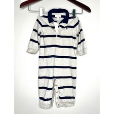 Ralph Lauren Baby Boys Rugby Striped Bodysuit Romper 9M Navy Beige