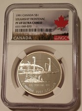 Canada 1991 Silver Dollar Steamship Frontenac Proof PF69 UC NGC Maple Leaf