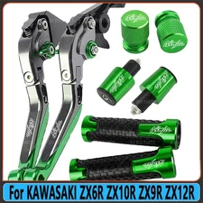 Green Brake Clutch Lever Handle Grip End Sets For KAWASAKI ZX6R ZX10R ZX9R ZX12R