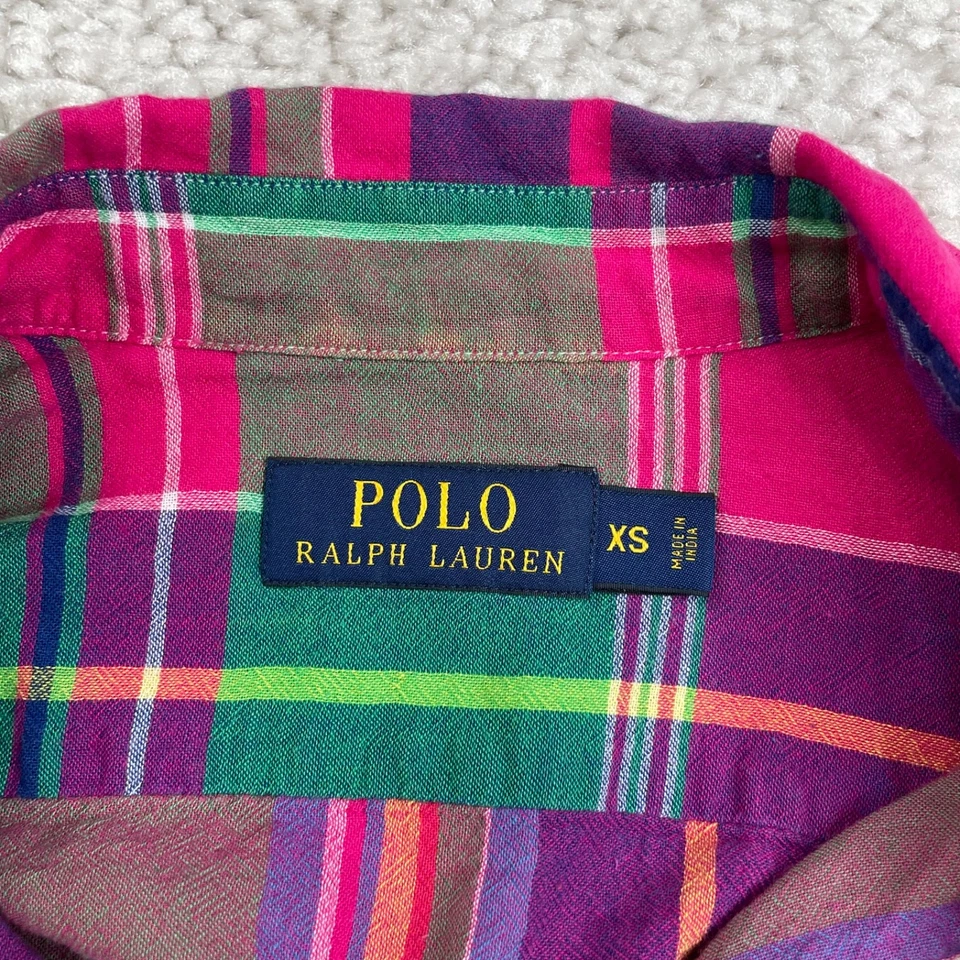 Polo Ralph Lauren Plaid Green Pink Long Sleeve Shirt  Womens XS - Image 3 of 4