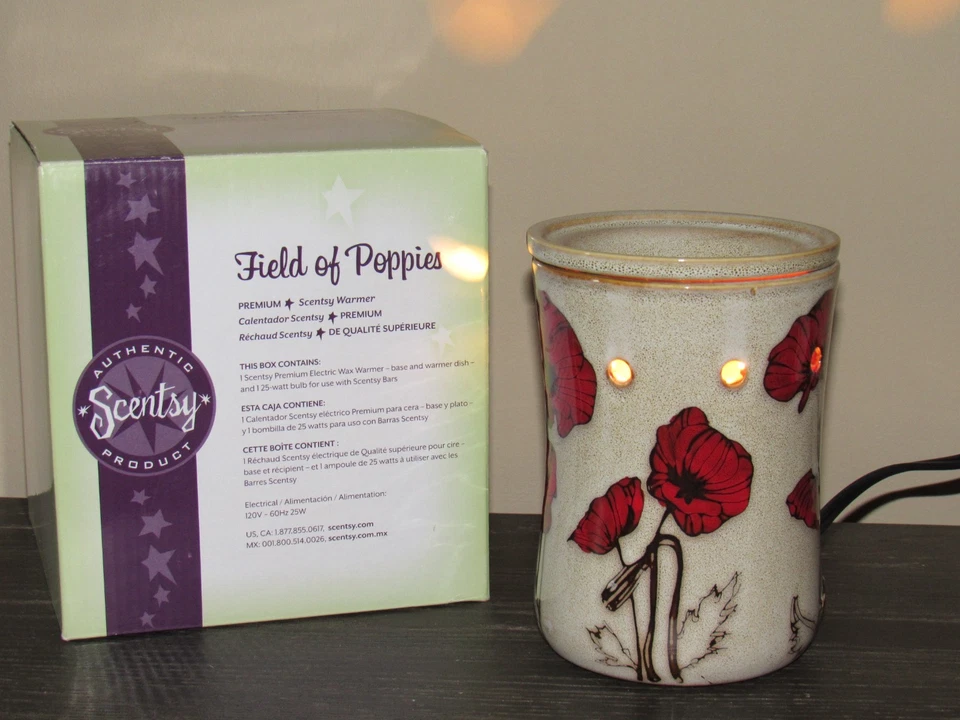 Calentador de cera para velas SCENTSY Campos de amapolas tamaño completo rojo amapola Foto 3 de 4