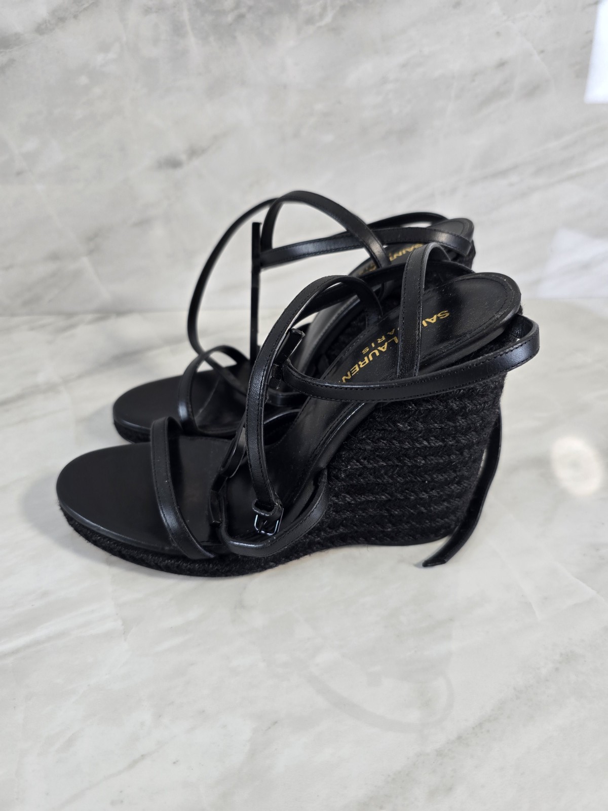 Sandali YSL Saint Laurent neri con zeppa e plateau