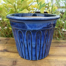 Plant Pot Ceramic 30cm Dark Blue Glazed Frost Proof Garden Patio Planter Gala
