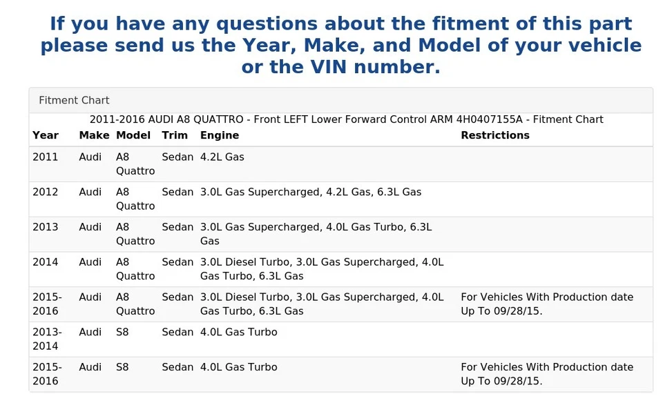 AUDI A8 QUATTRO 2011-2016 - Brazo de control delantero inferior delantero izquierdo 4H0407155A Foto 4 de 4