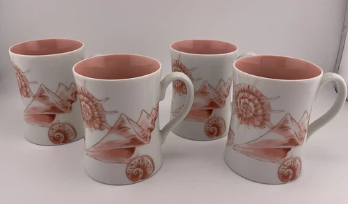 Vtg 1976 Fitz & Floyd Coquille Peach Sea Shell 4Coffee Mugs Cups - Japan READ A9