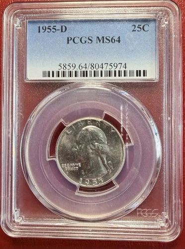 1955-D Washington Silver Quarter. PCGS MS64. Free Shipping