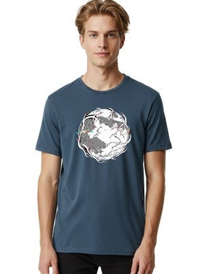 Glitchy-World-Map Mens Graphic Tee,100% Cotton,Casual Summer Wear