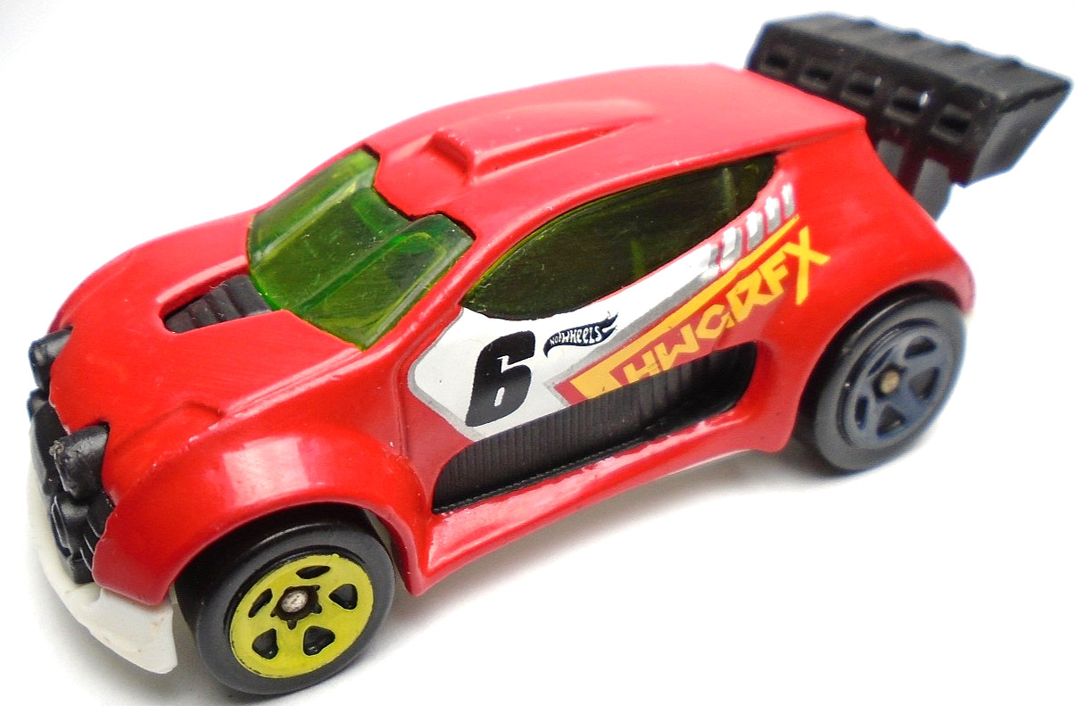 2017 HOT WHEELS FAST 4WD TRACK BUILDER #6 RED 2 5/8" DIECAST 1:64 CAR W/ YELLOW