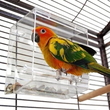 Tidy Seed No-Mess Bird Feeder – Cage Hopper Tray for Pet Birds small transparent