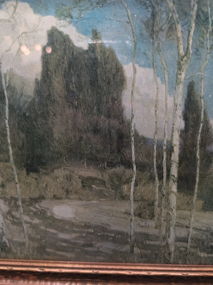 Impresión litográfica vintage de paisaje con marco de madera 12,5x10" Foto 3 de 4