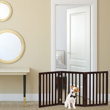 Indoor Wooden Dog Freestanding Gate for Doorways Stairs 3 Panel 23.75 Inch H