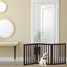 Indoor Wooden Dog Freestanding Gate for Doorways Stairs 3 Panel 23.75 Inch H