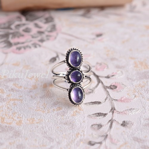 Afrikanischer Amethyst Multi Edelstein 925 Sterlingsilber handgefertigter glänzender Look Ring - Bild 3 von 7