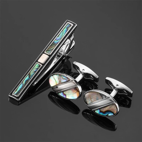 Men's French Shirt Cufflinks Formal Dress Tie Clip Set with Rose Metal Pattern - Picture 4 of 43