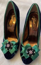 POETIC LICENCE, LONDON, WOMEN'S OPEN TOE BLUE VELVET HEELS PUMP, 7.5, EUC