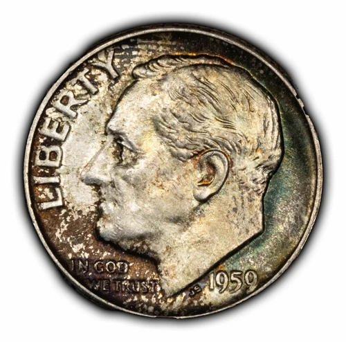1959 10c Roosevelt Silver Dime - Unc - Toning - SKU-Y4518