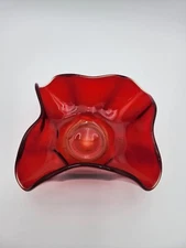 Viking Glass Ruby Red Free Form Handkerchief Compote Bowl Cadmium Glows Vintage