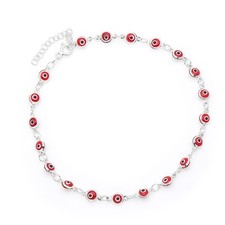 Red Evil Eye Beads Anklet Bracelet on 925 Sterling Silver 8.5" to 9.5"