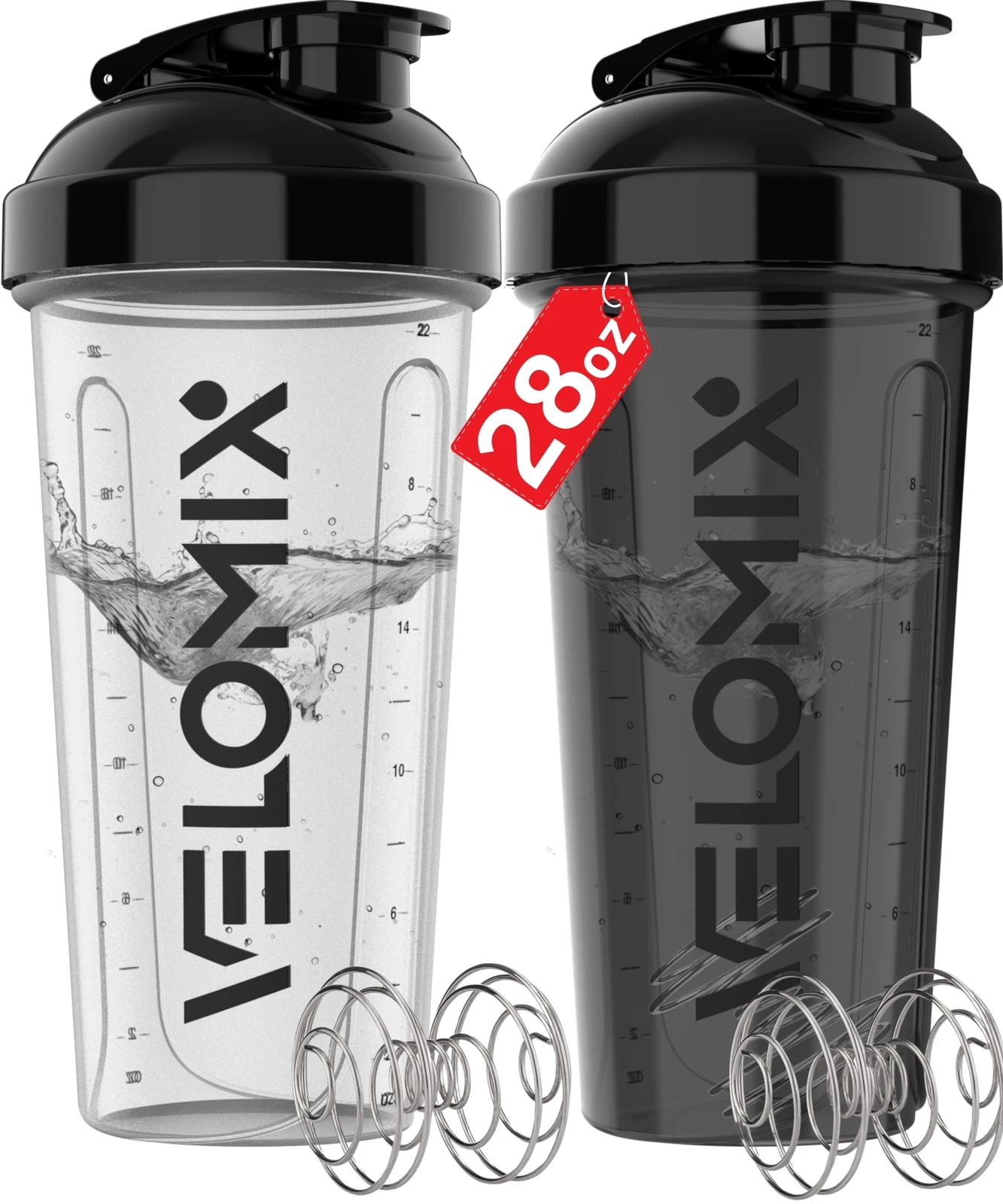-2 Pack- 28 oz Protein Shaker Bottles for Protein Mixes - 2x Wire Whisk | Lea...