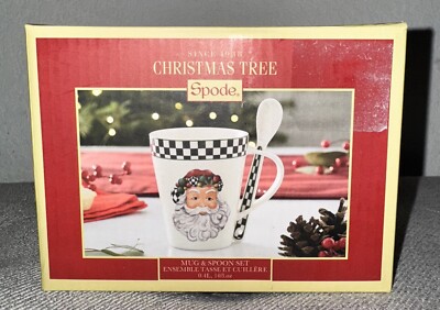Spode Mug & Spoon set- Santa & Snowman, 14oz