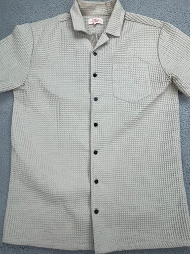 Negative Space Shirt Mens Small Beige Boxy Waffle Knit Button Up Short Sleeve - Picture 2 of 13