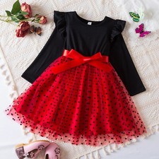 Kids Girls Red Dress Outfit Baby Top Bow Party Winter Clothes