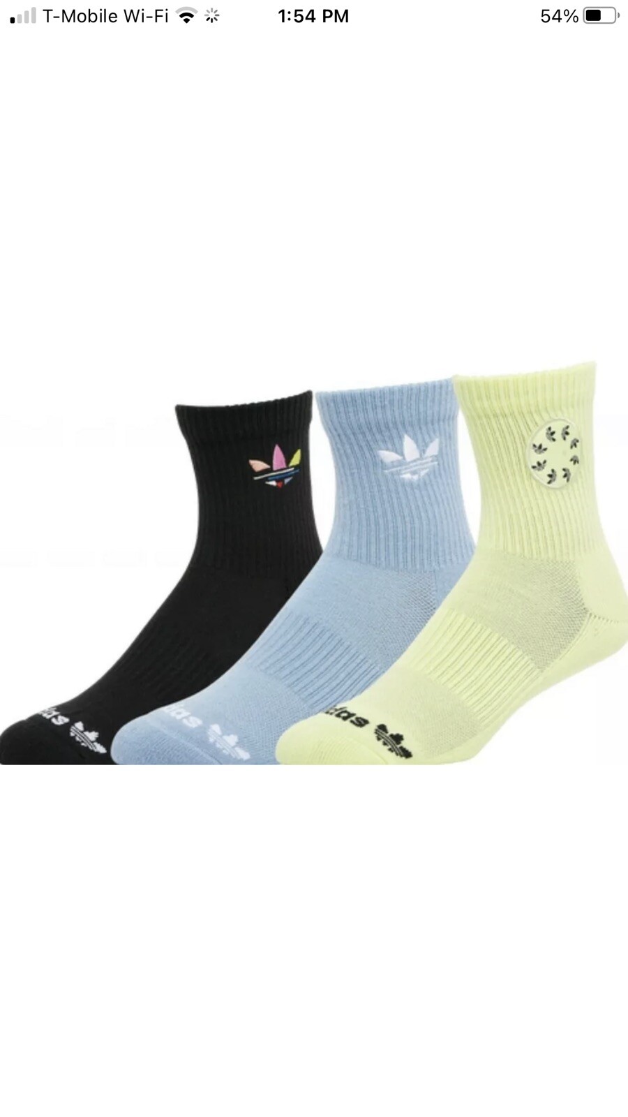 adidas Assorted 3 Pack Trefoil Mid Crew Socks Black Blue Yellow Men 6