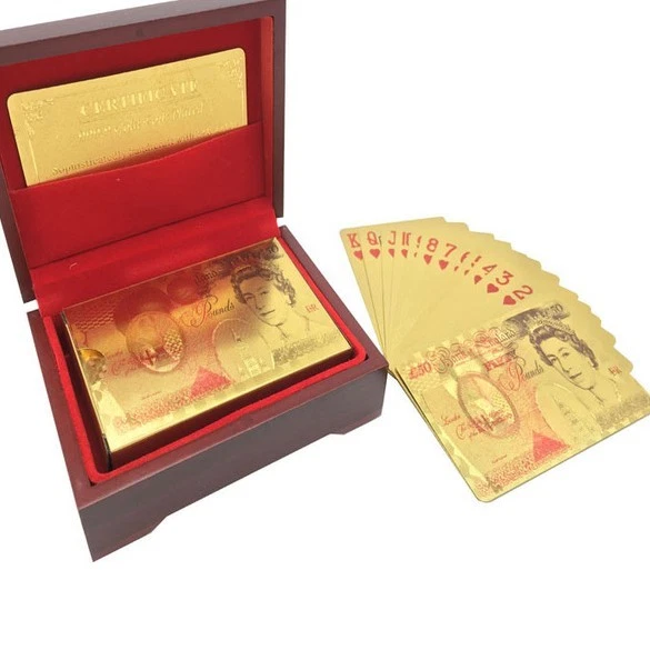 24K Karat 99.9% PURE GOLD PLATED £50 POUNDS Playing cards DECK WITH WOODEN BOX - Image 3 of 3