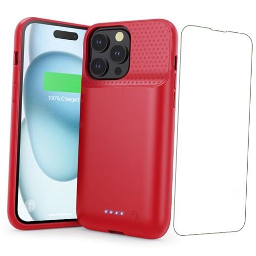 Battery Case for iPhone 15 Pro Max,Powerful 8600mah Ultra-Slim Protective Red