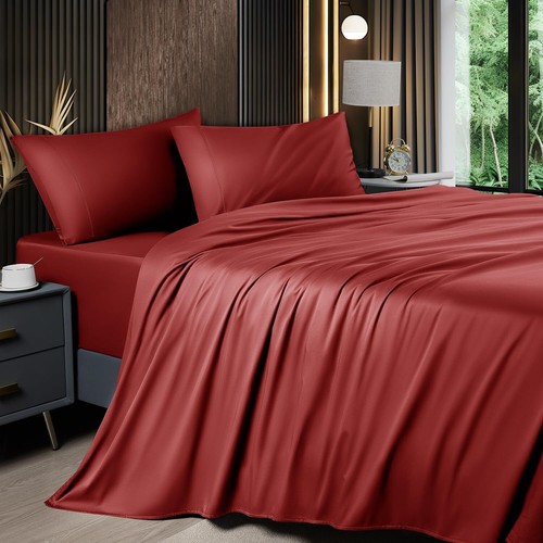 Queen 4 Piece Cooling Sheet Set Bamboo Rayon Blend Deep Pocket 16in Soft - Picture 30 of 67