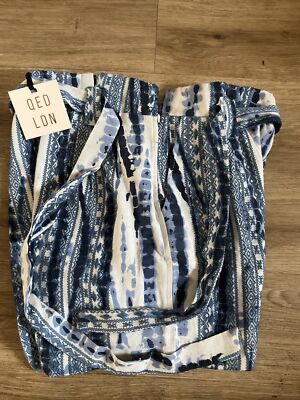 BNWT QED LDN ￼blue Tie Dye Shorts, ￼Woven Belted Shorts Size 12