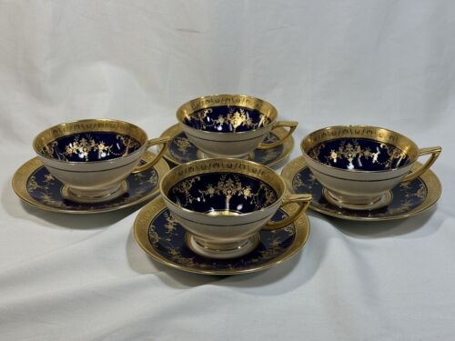(4) Minton Cobalt & Gold Encrusted 'Riverton' K227 CUP & SAUCER SETS - JCaldwell - Picture 4 of 16