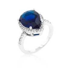 Blue Cubic Zirconia Ring Gorgeous Halo Setting Pear Stone