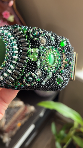 Art embroidery cuff bracelet just Hollywood jewelry soft Leather One-of-a-Kind - Video 1 of 1