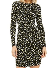 NWT $110 MICHAEL KORS Tossed Lilies Ruffle Long Sleeve Dress Black / Dandelion