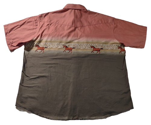 Vintage Wrangler Western Shirt XXL Brown Horses Pearl Snap Cowboy Graphic Rare - Picture 8 of 8
