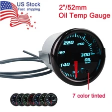 7 Color 2" 52mm Oil Temp Gauge Oil Temperature Meter100-300℉ W/ Sensor 1/8 NPT