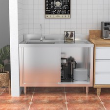 110cm Stainless Steel Commercial Kitchen Sink Cabinet Work Table w/Drainer Unit