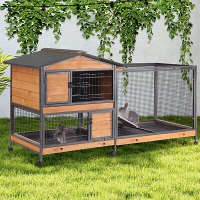 Aivituvin Rabbit Hutch Indoor with Chew-Proof Ramp for Small to Medium Animals